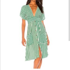 Faithful the Brand Milan MIDI Dress green & white stripe size US 4 Small